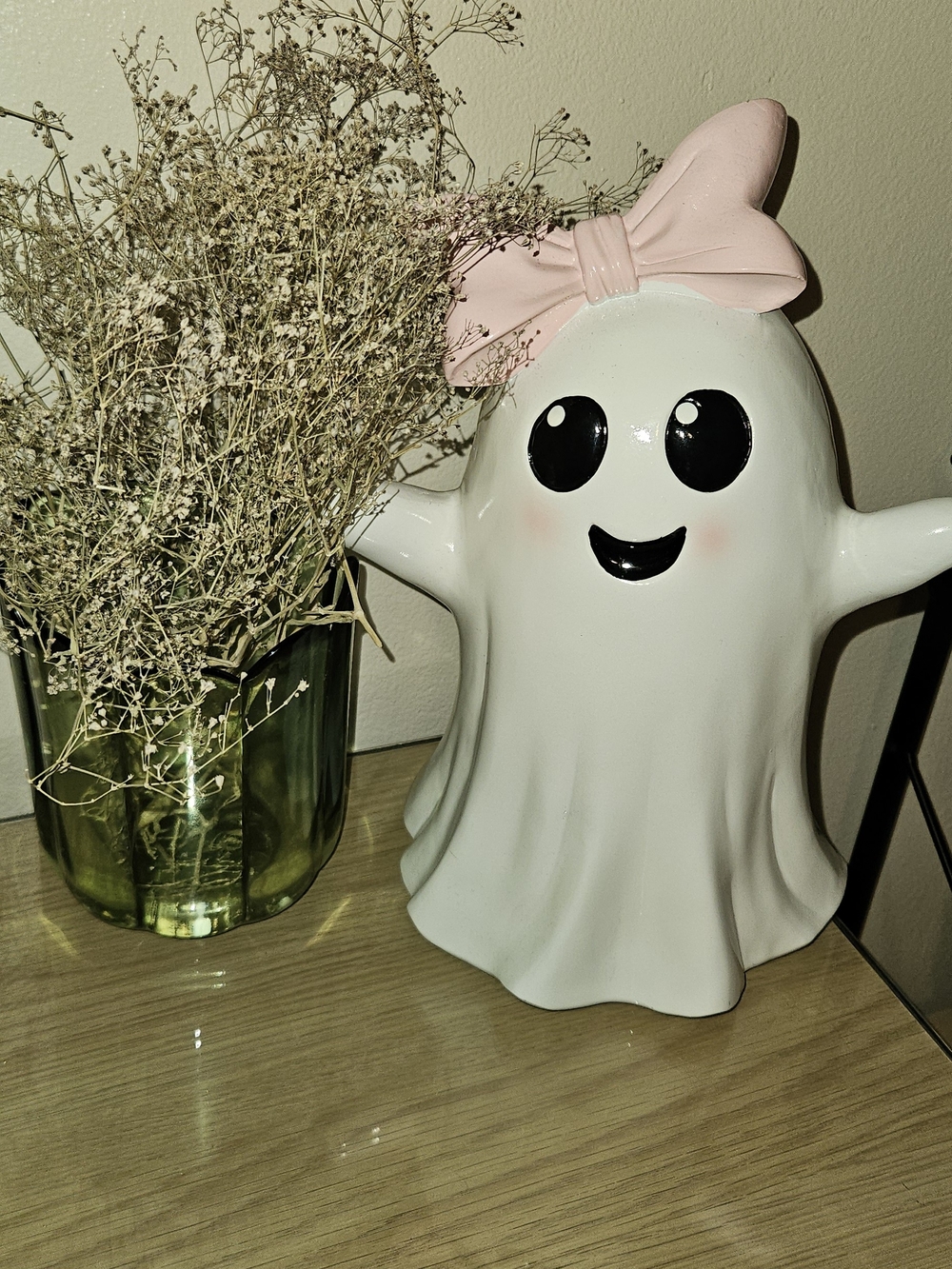 Ghost Figurine with Pink Bow
